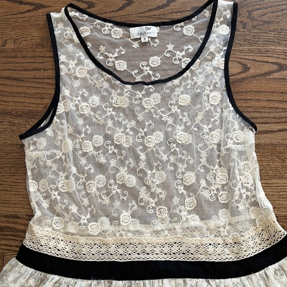 Ivory & Black Crochet & Lace Ruffle Peplum Blouse - Picture 7 of 11